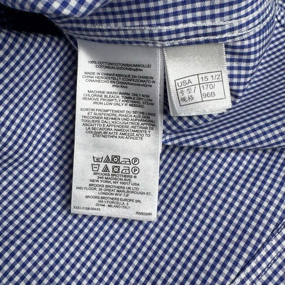 Brooks Brothers blue and white checkered long sleeve button up shirt size 15 1/2 - Picture 8 of 9